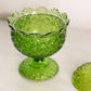 Vintage Green Glass Daisy & Button Lidded Footed Dish