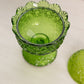 Vintage Green Glass Daisy & Button Lidded Footed Dish