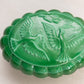 Vintage Green Slag Glass Lidded Dish with Bird Designs