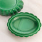 Vintage Green Slag Glass Lidded Dish with Bird Designs