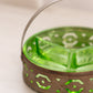 Vintage Green Uranium Glass Dish with Silver Tone Metal Caddy (Glows)