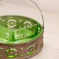 Vintage Green Uranium Glass Dish with Silver Tone Metal Caddy (Glows)