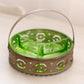 Vintage Green Uranium Glass Dish with Silver Tone Metal Caddy (Glows)