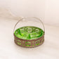 Vintage Green Uranium Glass Dish with Silver Tone Metal Caddy (Glows)