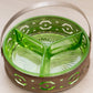 Vintage Green Uranium Glass Dish with Silver Tone Metal Caddy (Glows)