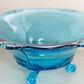 Vintage Heavy Fancy Blue Glass 3-Toed Bowl