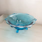 Vintage Heavy Fancy Blue Glass 3-Toed Bowl