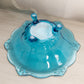Vintage Heavy Fancy Blue Glass 3-Toed Bowl