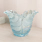 Vintage LE Smith Glass Light Blue Iridescent Leaf Vase