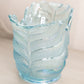 Vintage LE Smith Glass Light Blue Iridescent Leaf Vase