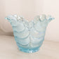 Vintage LE Smith Glass Light Blue Iridescent Leaf Vase