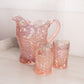 Vintage Imperial Glass Pink Iridescent Floral Pitcher with 2 Glasses