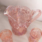 Vintage Imperial Glass Pink Iridescent Floral Pitcher with 2 Glasses