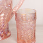 Vintage Imperial Glass Pink Iridescent Floral Pitcher with 2 Glasses