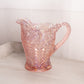 Vintage Imperial Glass Pink Iridescent Floral Pitcher with 2 Glasses