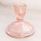 Vintage Imperial Short Pink Floral Iridescent Glass Candlestick