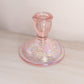 Vintage Imperial Short Pink Floral Iridescent Glass Candlestick
