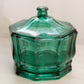 Vintage Indiana Octagonal Dark Green Glass Lidded Dish