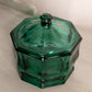 Vintage Indiana Octagonal Dark Green Glass Lidded Dish