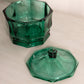Vintage Indiana Octagonal Dark Green Glass Lidded Dish
