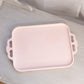 Vintage Jeannette Glass Large Rectangular Pink Milk Glass Handled Tray