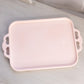 Vintage Jeannette Glass Large Rectangular Pink Milk Glass Handled Tray