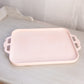 Vintage Jeannette Glass Large Rectangular Pink Milk Glass Handled Tray