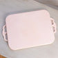 Vintage Jeannette Glass Large Rectangular Pink Milk Glass Handled Tray