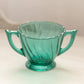 Vintage Jeannette Glass Swirl Ultramarine Blue Green Glass Sugar Bowl