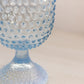 Vintage Medium Blue Opalescent Glass Footed Crimped Hobnail Vase