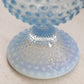 Vintage Medium Blue Opalescent Glass Footed Crimped Hobnail Vase