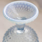 Vintage Medium Blue Opalescent Glass Footed Crimped Hobnail Vase