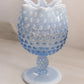 Vintage Large Blue Opalescent Glass Footed Crimped Hobnail Vase