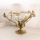 Vintage Large Brass Floral Bowl with Etched Glass Insert