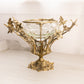 Vintage Large Brass Floral Bowl with Etched Glass Insert