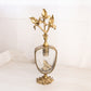 Vintage Large Gold Tone Metal and Clear glass Floral Perfume Bottle