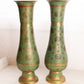 Vintage Large Green Brass Vase with Peacock Designs