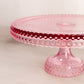 Vintage Large LE Smith Glass Pink Hobnail Cake Stand