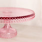 Vintage Large LE Smith Glass Pink Hobnail Cake Stand