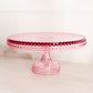 Vintage Large LE Smith Glass Pink Hobnail Cake Stand