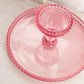 Vintage Large LE Smith Glass Pink Hobnail Cake Stand