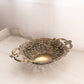 Vintage Large Oval Gold Tone Handled Bowl with Floral Designs