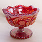 Vintage LE Smith Amberina Iridescent Glass Sawtooth Edge Compote (Glows)