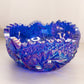 Vintage LE Smith Glass Blue Iridescent Bowl with Sawtooth Edge