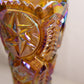Vintage LE Smith Large Amber Carnival Glass Vase with Sawtooth Edge