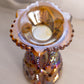 Vintage LE Smith Large Amber Carnival Glass Vase with Sawtooth Edge