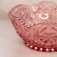 Vintage LE Smith Medium Pink Glass Sawtooth Edge Bowl w/ Fancy Designs