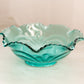 Vintage LE Smith Teal Green Glass Ruffled Edge Bowl