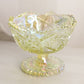Vintage LE Smith Yellow Green Iridescent Glass Sawtooth Edge Compote