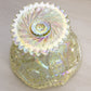 Vintage LE Smith Yellow Green Iridescent Glass Sawtooth Edge Compote